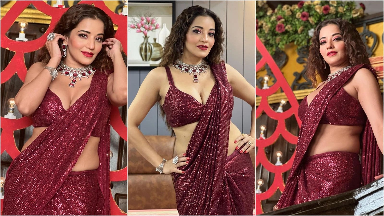 Bhojpuri Actress Monalisa Hot look in red Saree