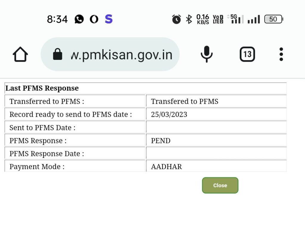 PM Kisan PFMS Bank Status