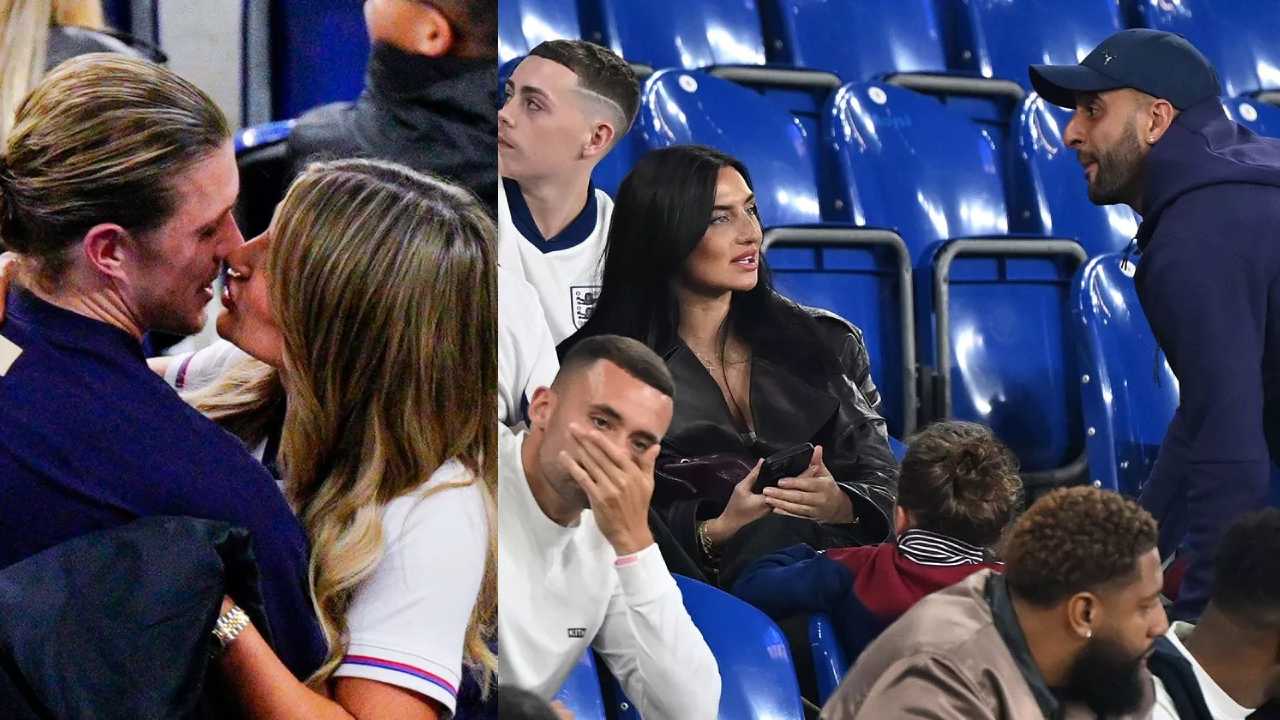 Conor Gallagher giving his girlfriend Áine May Kennedy a kiss after the game