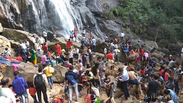 Bee Falls Pachmarhi surrounded by Satpura hills