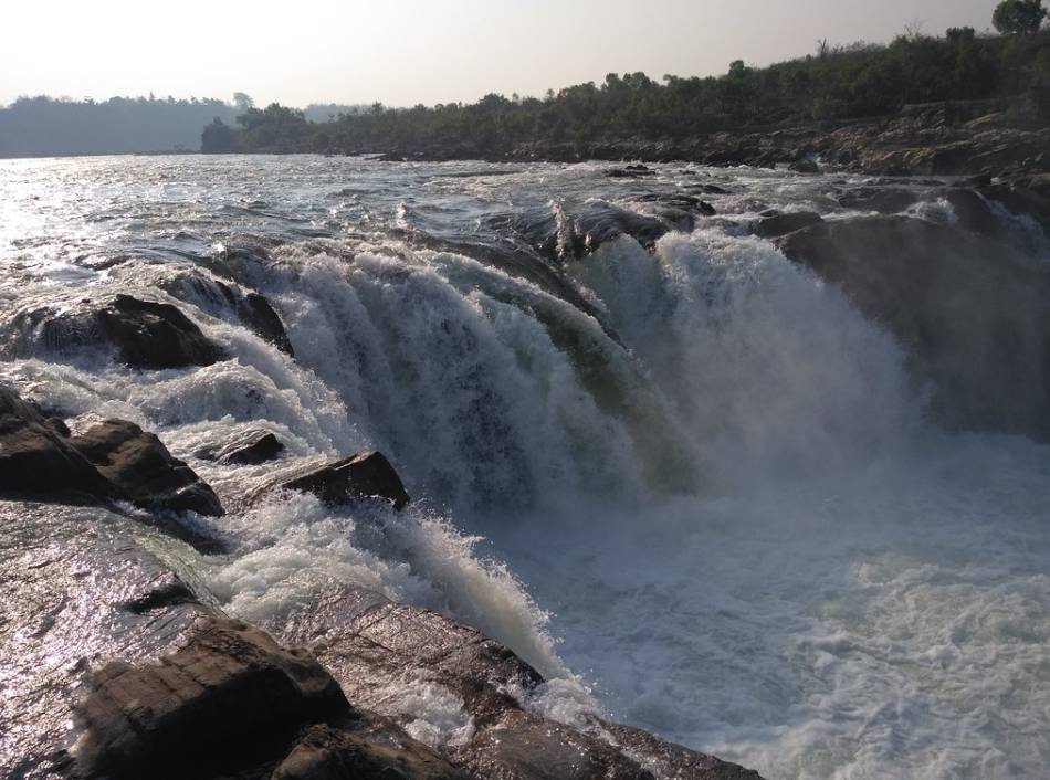 Dhuandhar waterfall misty view from Narmada river