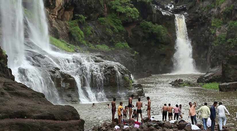 Hathaikheda waterfall near Bhopal during monsoon