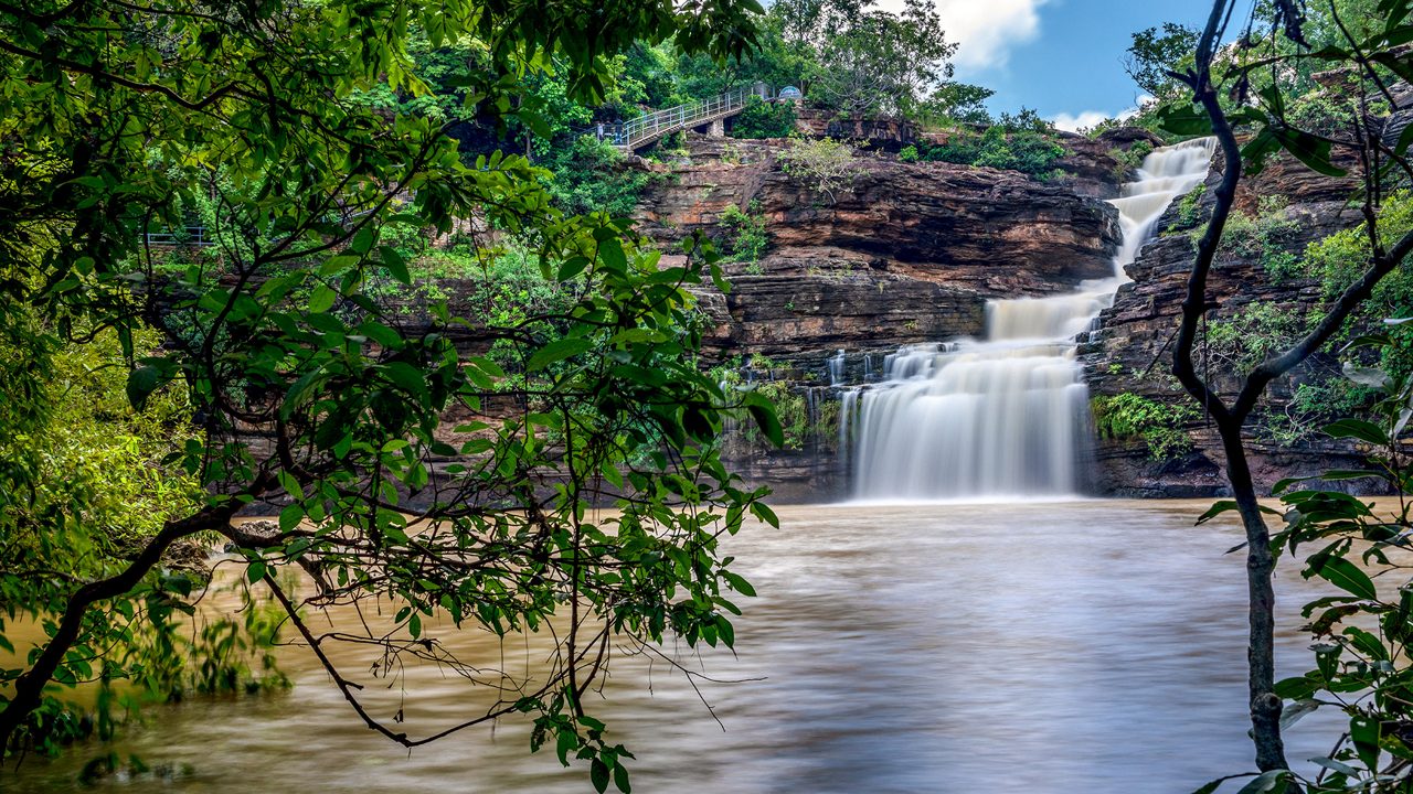 Pandav Falls near ancient caves in Panna