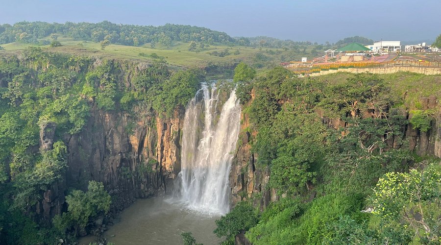 Patalpani waterfall surrounded by dense forest